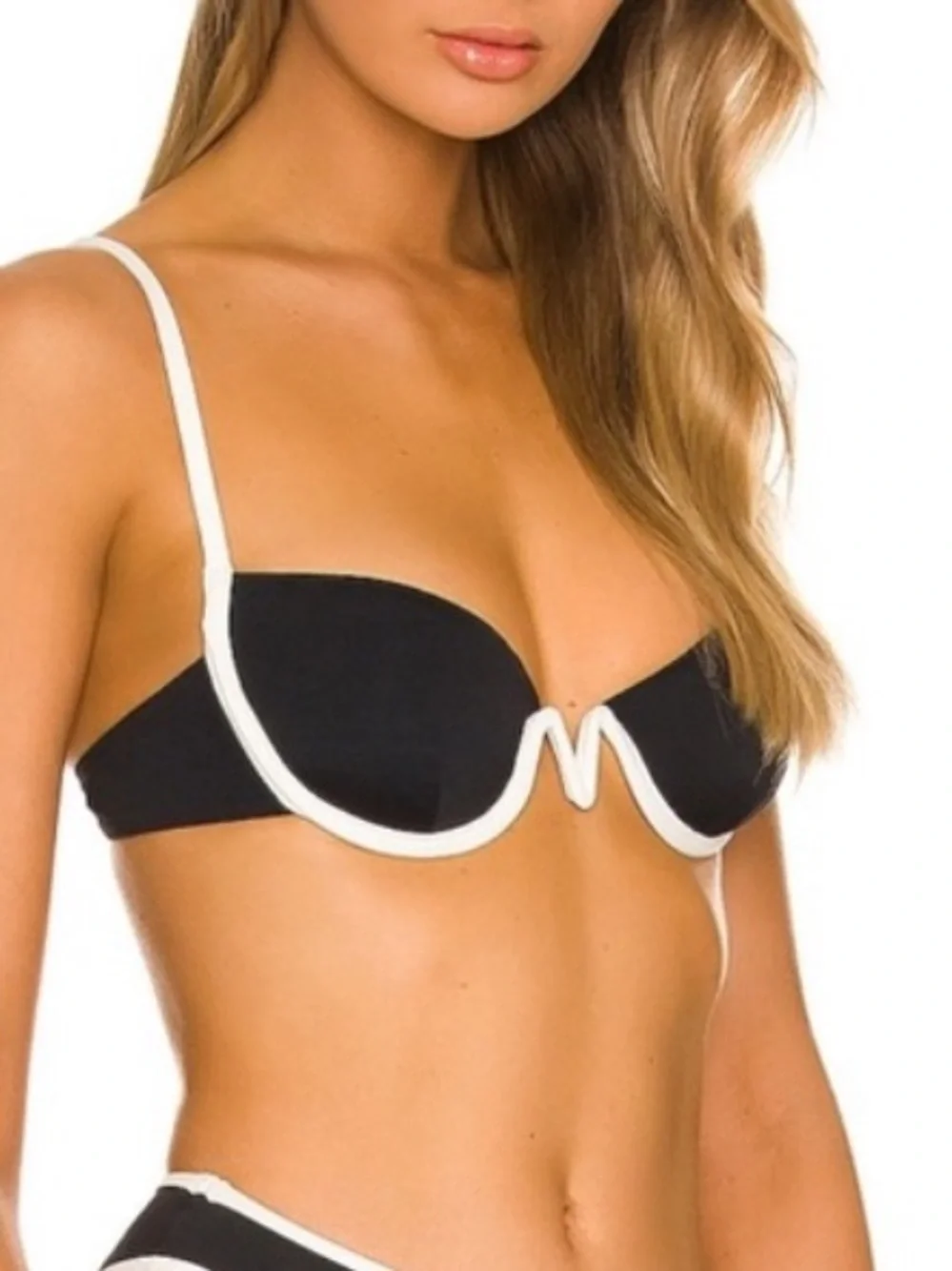 LSPACE Nico Bikini Top Size L Black White Underwire Adjustable Swim Beach